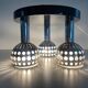 Mid-century ceiling light with 3 shades and wooden base, 1960s, Italy.