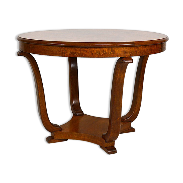 Guéridon rond art déco en placage de noyer circa 1930