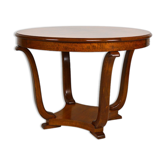 Art Deco round pedestal table in walnut veneer, circa 1930