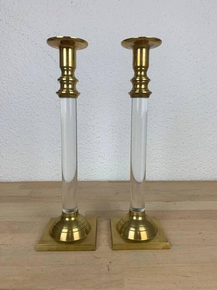 Pair of plexiglass and brass candlesticks by Estrid Ericson, vintage