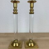 Pair of plexiglass and brass candlesticks by Estrid Ericson, vintage