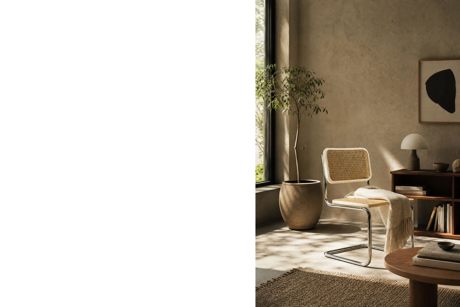 Set of 2 Vintage MidCentury Italian Modern White Wood&French Wicker Chairs