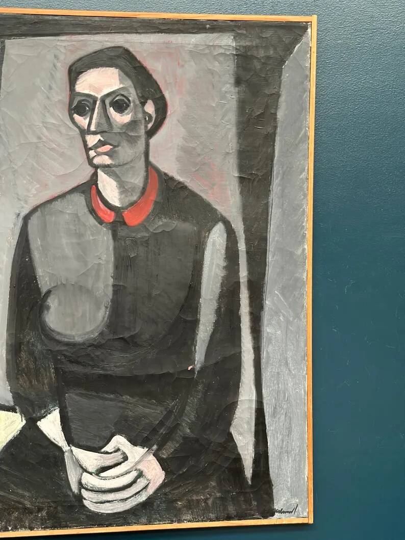 Large Original Swedish Oil on Canvas – "Portrait of Mme S" by Axel Ekelund – Signed – Vintage and Framed – 89 × 67 cm (35" × 26.4")