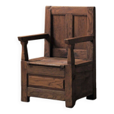 Armchair-chest in solid wood, Popular Art, Auvergne, 19th century