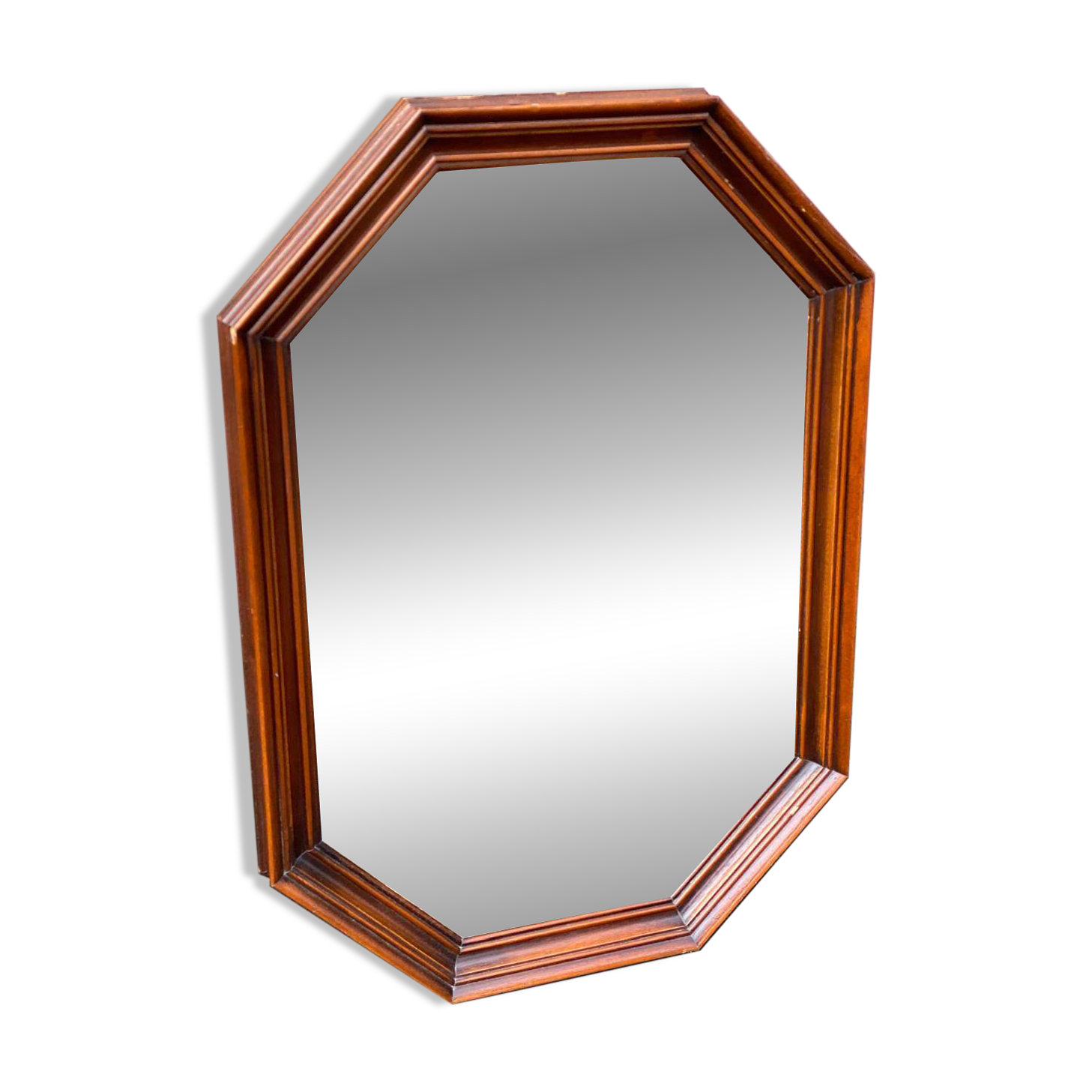 Vintage octagonal mirror in solid wood 70x50cm
