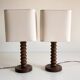 Pair of French Art Deco Wooden Table Lamps Attributed to Charles Dudouyt