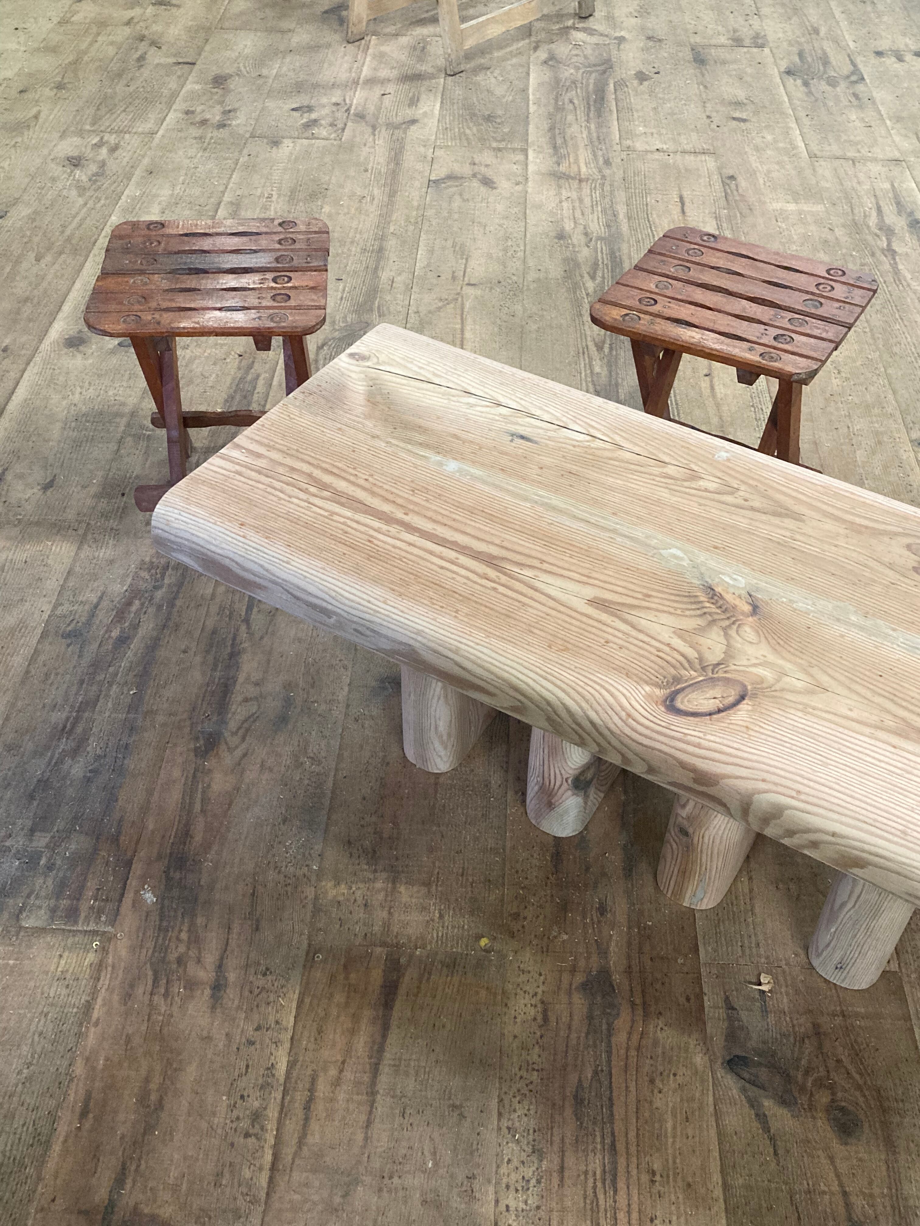 Pair of vintage folding wooden stools from Tyrol mountain