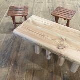 Pair of vintage folding wooden stools from Tyrol mountain