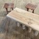 Pair of vintage folding wooden stools from Tyrol mountain