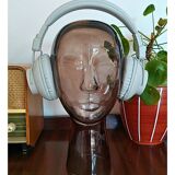 Tête de mannequin en verre fumé vintage