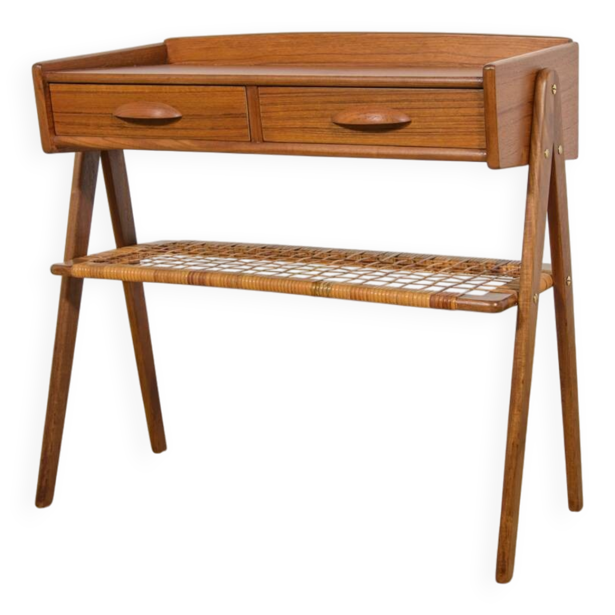 Mid-Century Teak and Rattan Console Table by Søren Rasmussen, Denmark, 1960