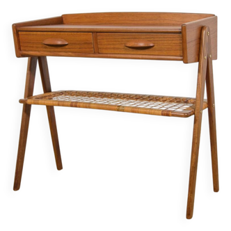 Mid-Century Teak and Rattan Console Table by Søren Rasmussen, Denmark, 1960