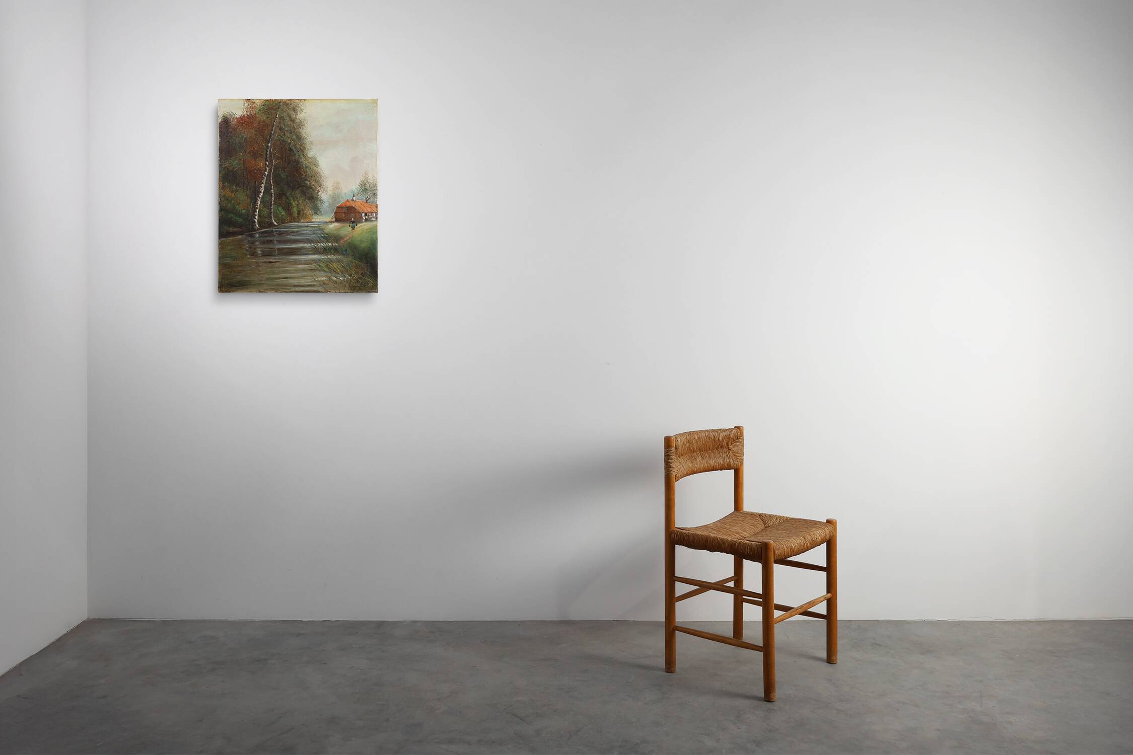 Rustic Farmstead Painting by E. Depriens in Oil on Canvas, Belgium ca. 1930