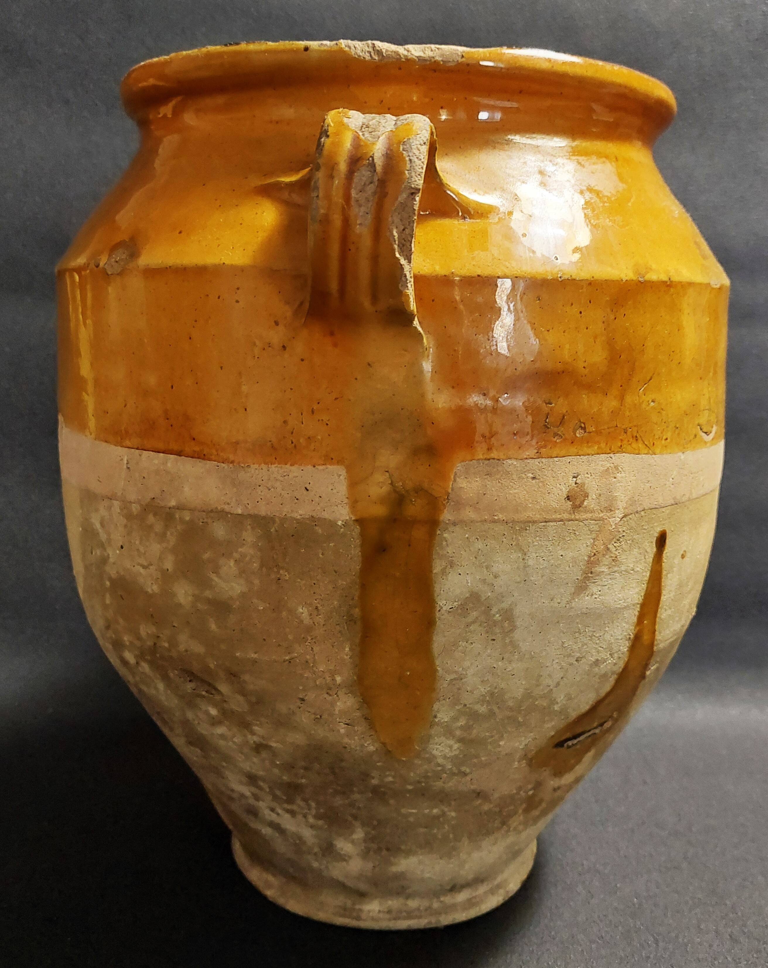 Yellow glazed terracotta jam pot, South West, 19th century