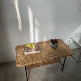 Woven wicker and metal coffee table 1960