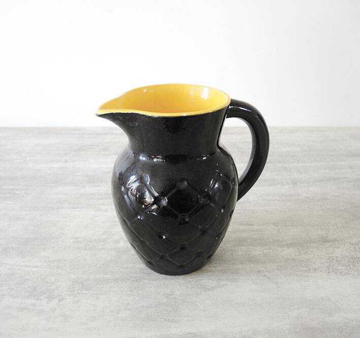 Antique Black & Yellow Ceramic Pitcher - PL France Resille