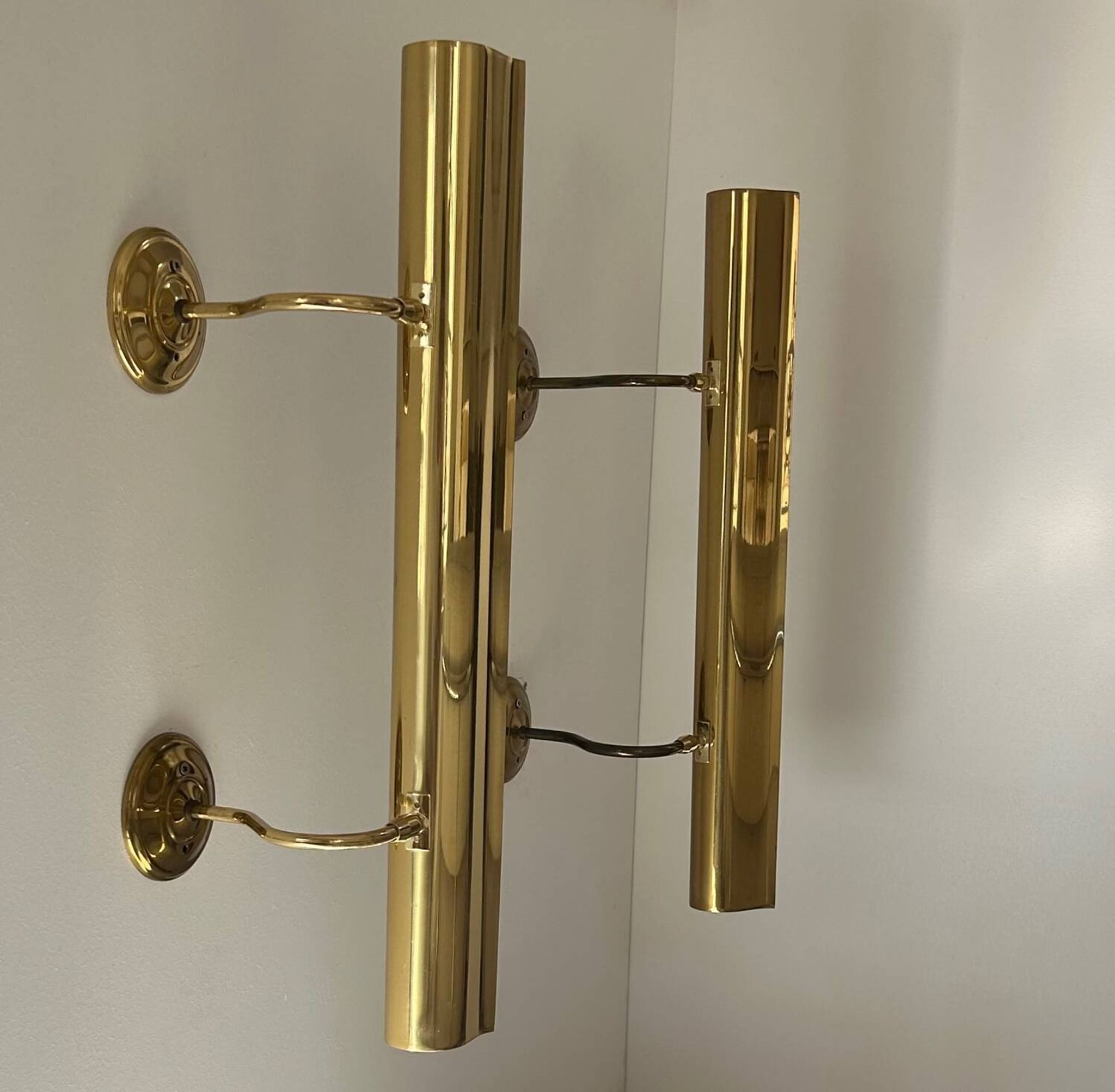 Pair of vintage XL adjustable brass wall lights, France 1970