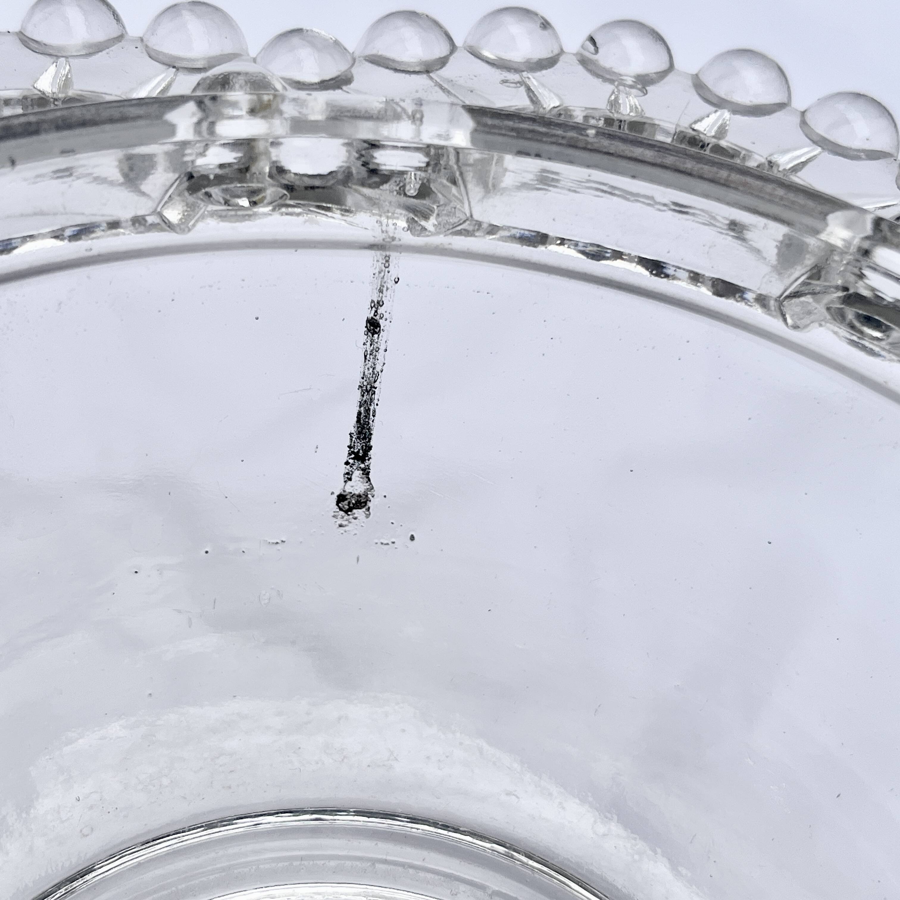 Glass salad bowl with beaded rim, 1900, Art Deco glass salad bowl in the shape of a flower