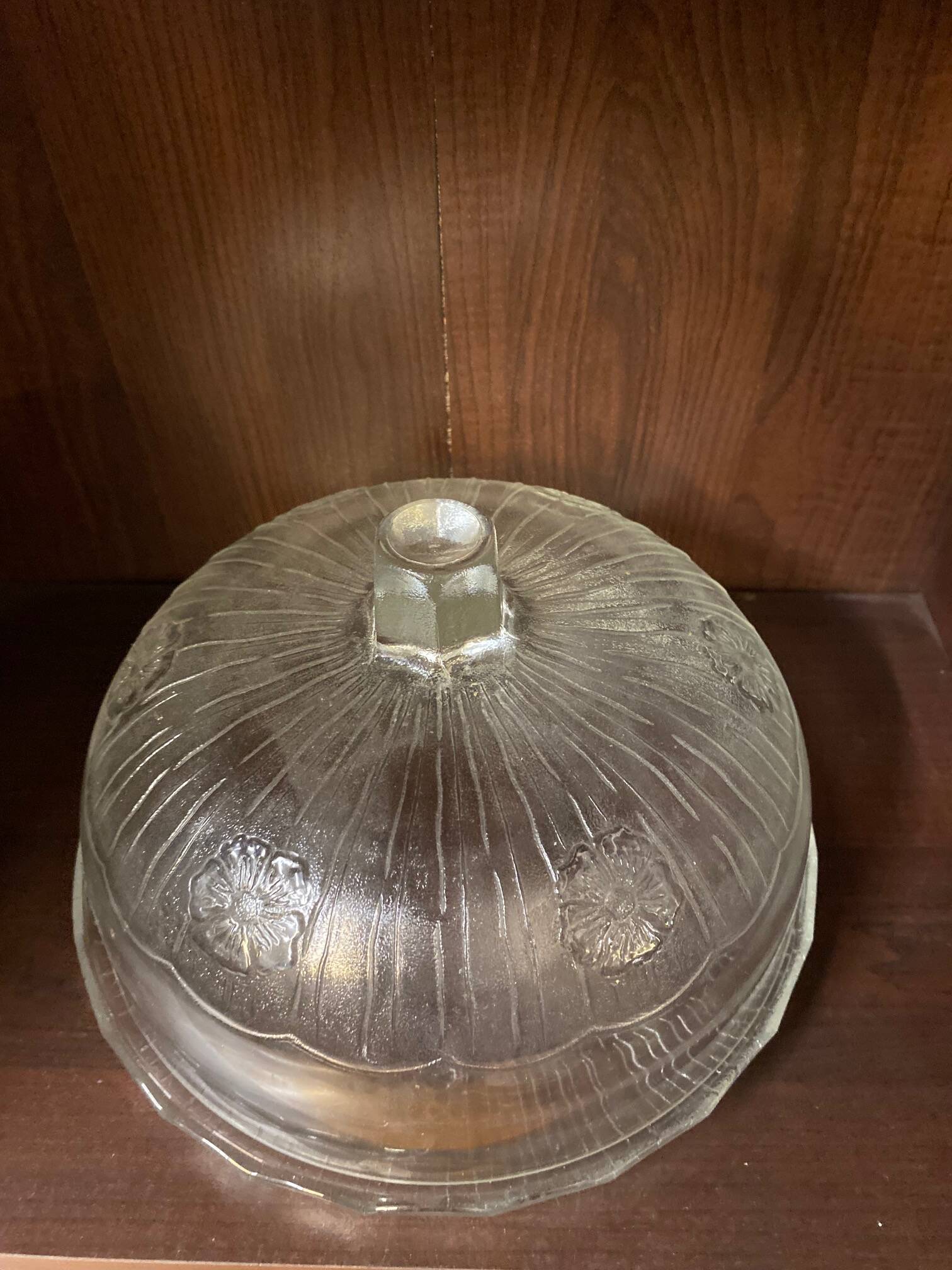 Cheese cover cake dish glass molded with relief flower decor