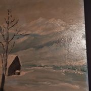 Tableau peinture huile sur panneau paysage montagne neige