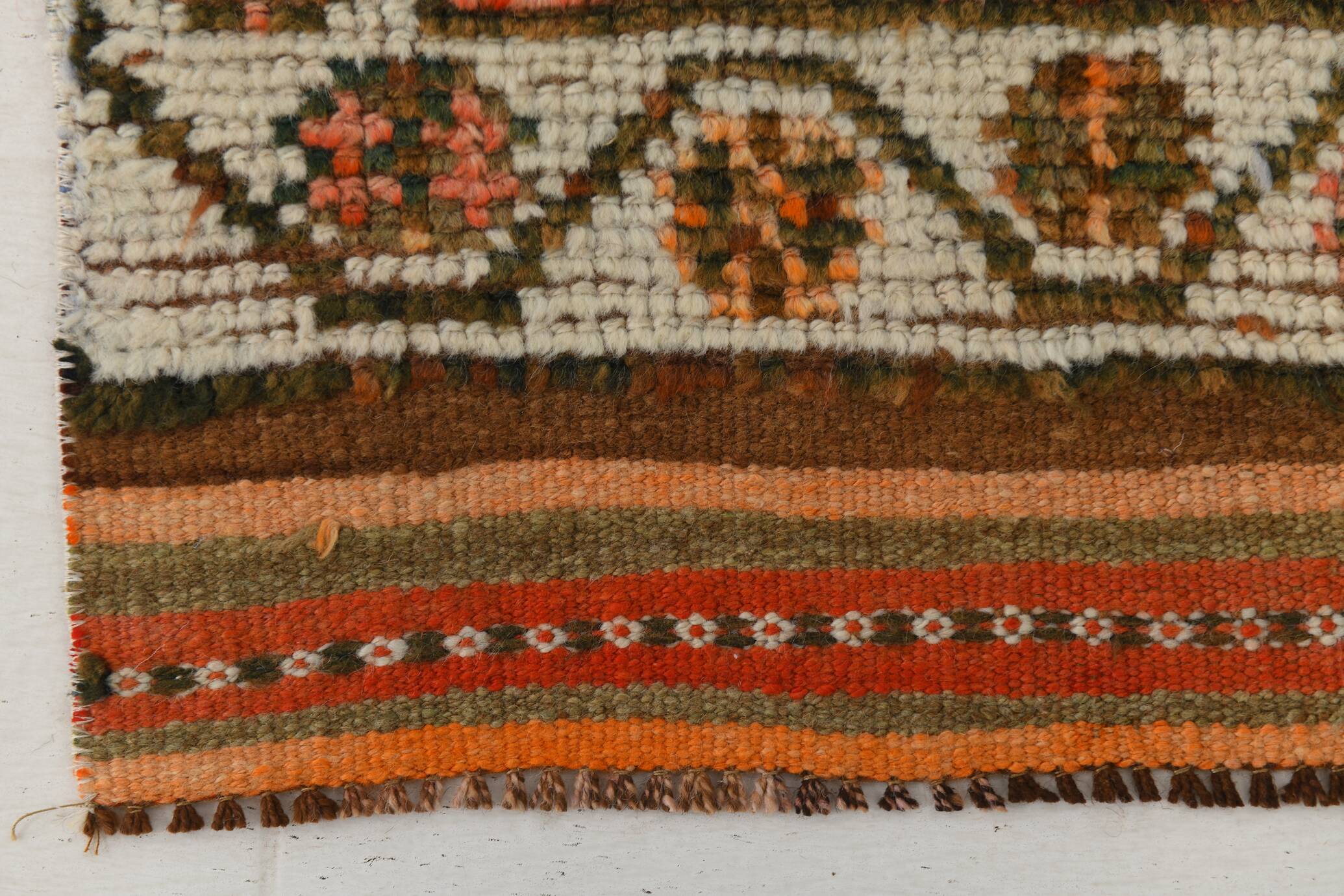 Brick Red Geometric Style Turkish Oushak Runner Rug, 90x340 Cm