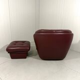 French burgundy leather space age lounge chair & footstool 1970’s