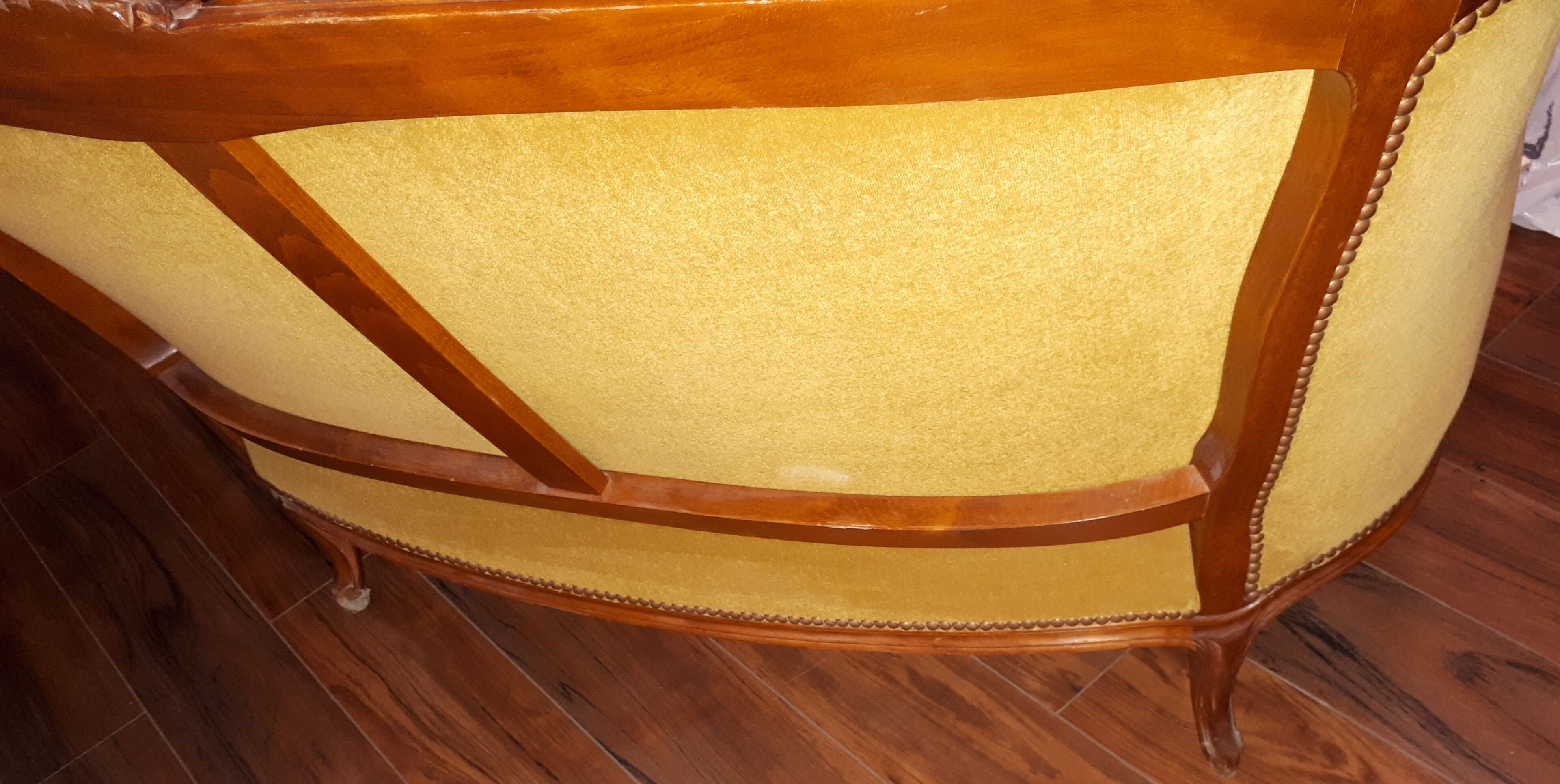 Yellow Louis XV-style bench sofa, 2 seats