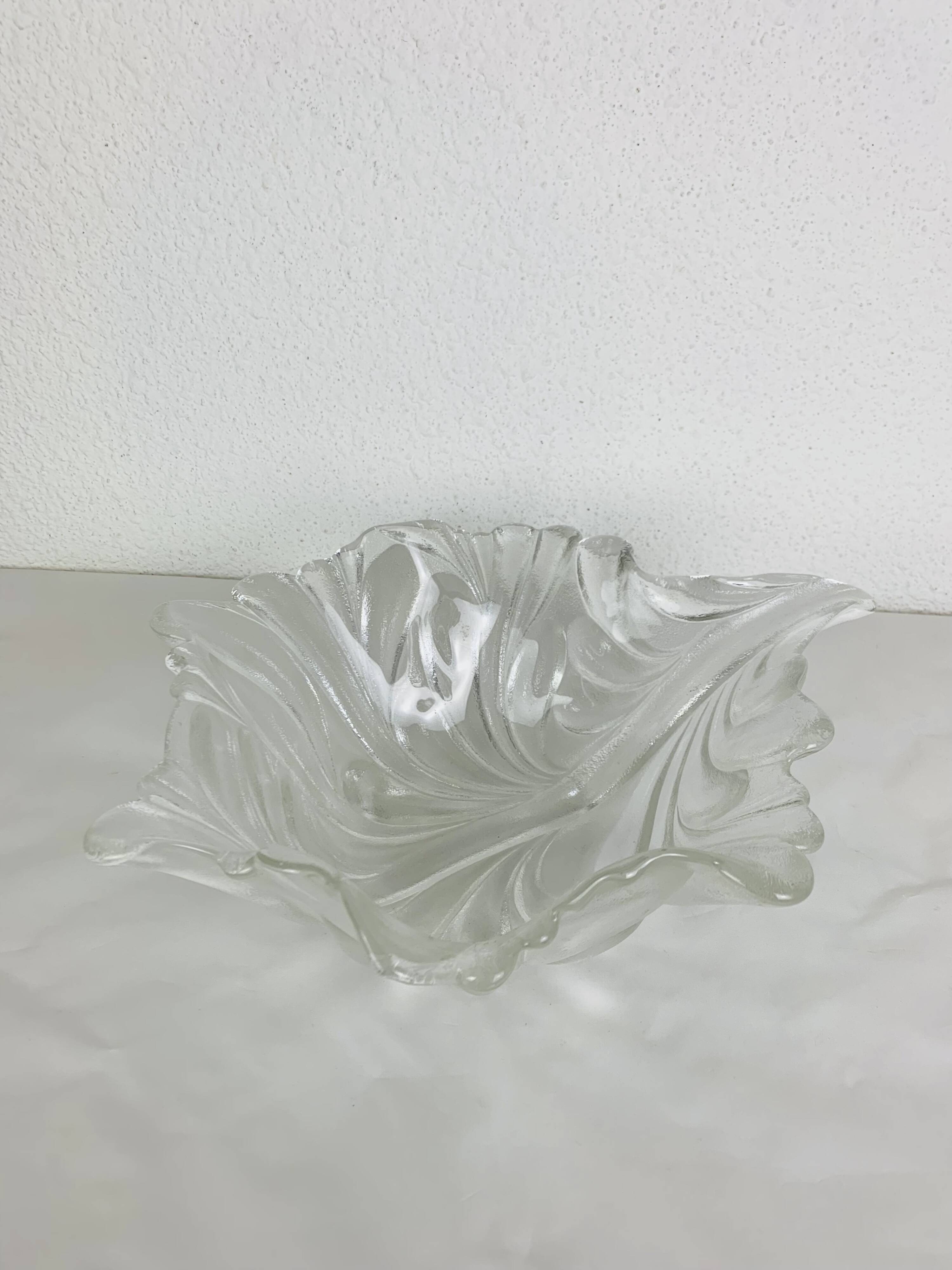 Vintage glass leaf salad bowl or fruit bowl