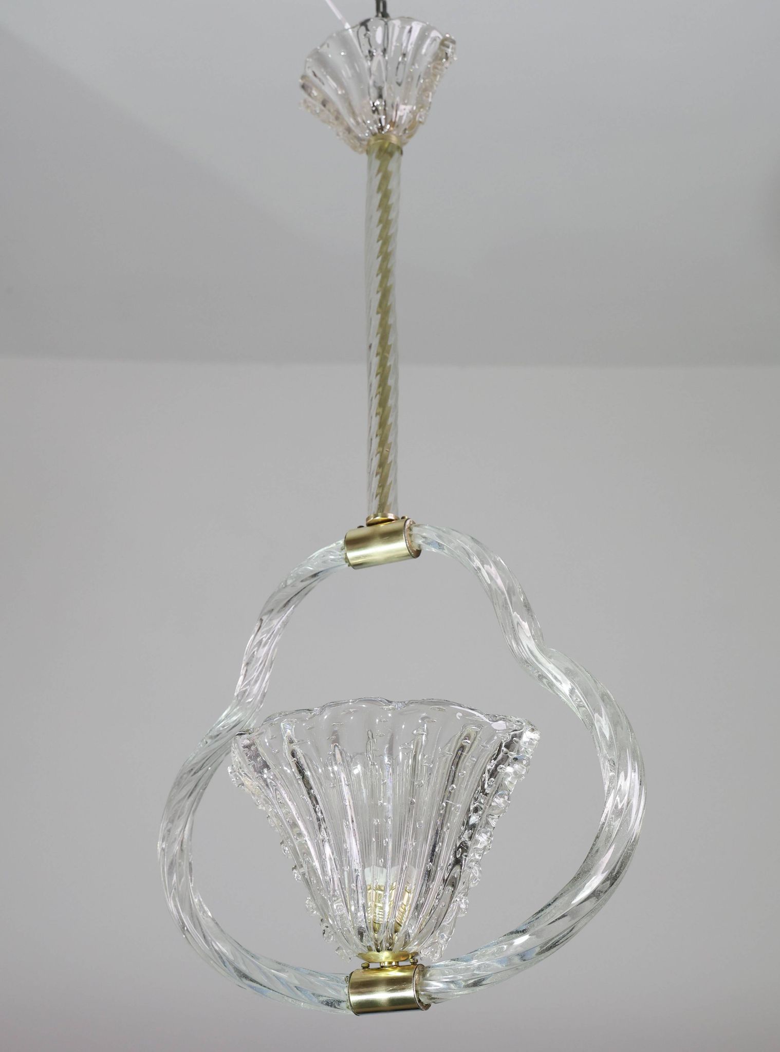 Charming Ercole Barovier Art Deco Chandelier, 'Bullicante' Glass Murano, 1940s