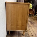 Commode vintage chêne clair pieds compas 1960