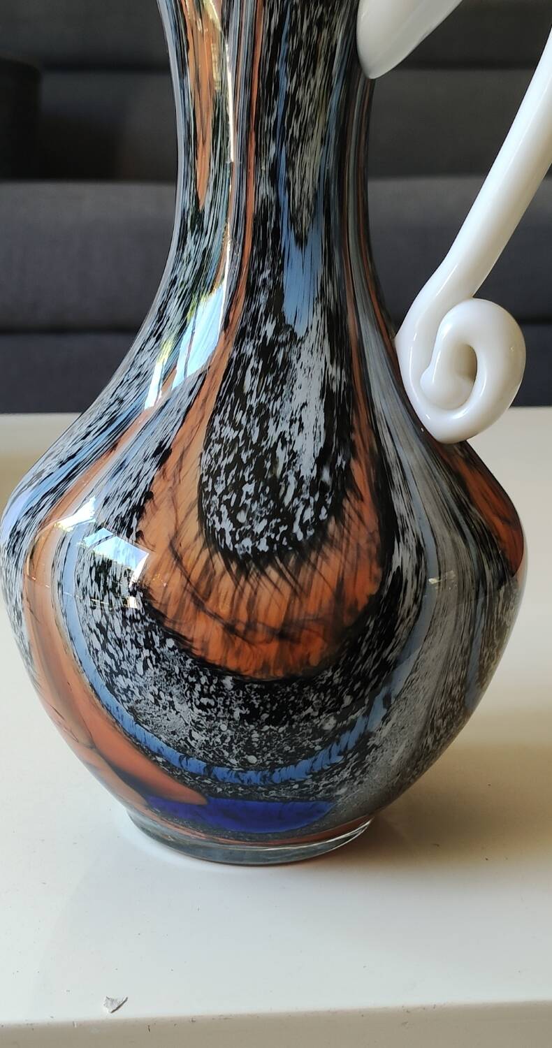 Murano Art Glass Carafe Vase/Carlo Moretti, Speckled Swirls