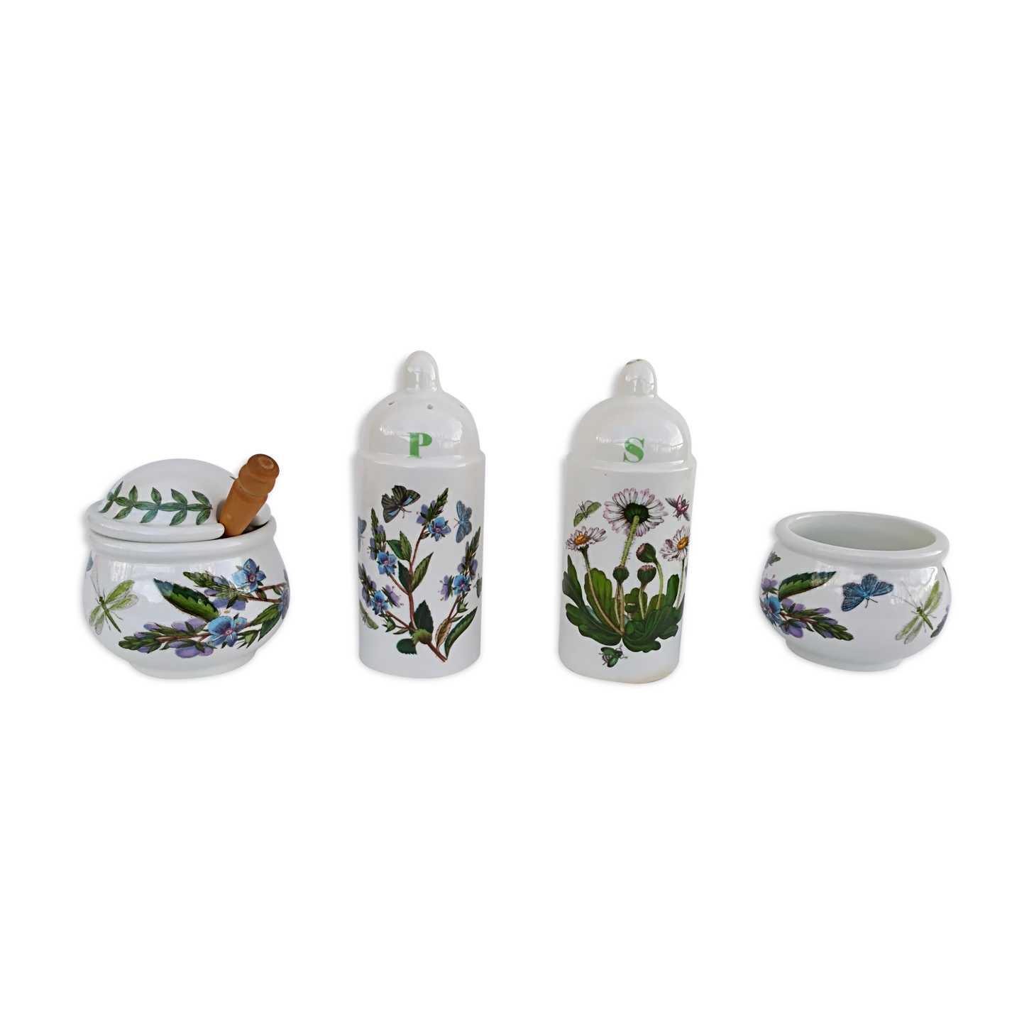 set salt pepper mustard, pot faience Portmairion made in England décor Botanic Garden