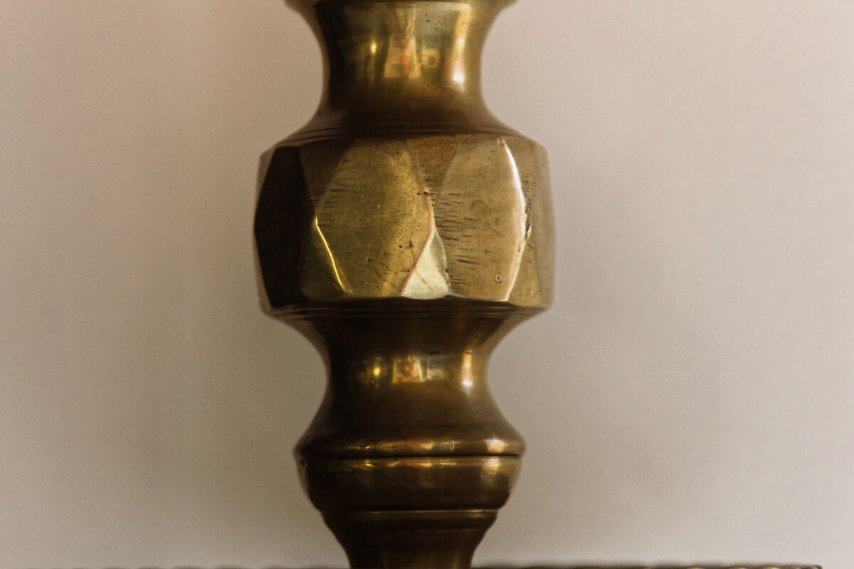 Large bronze brass disc candlestick