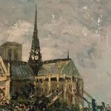 Oil on canvas representing Notre-Dame de Paris post-impressionist