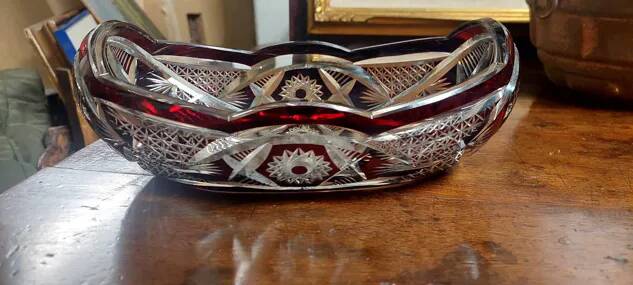 Ruby Red Bohemian Crystal Bowl from the Mid-1900s