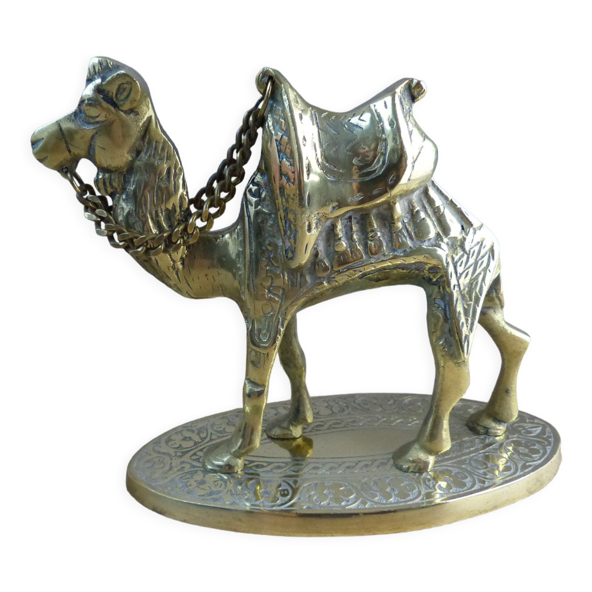 Sculpture brass camel figurine on pedestal vintage