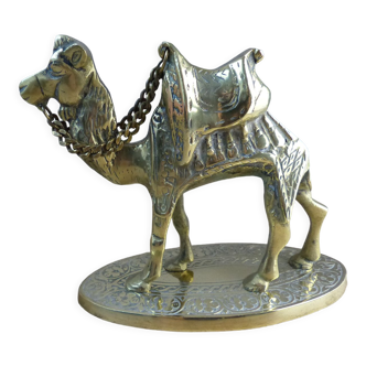 Sculpture brass camel figurine on pedestal vintage