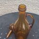 Carafe, flacon en verre soufflé jaune doré verrerie de biot signé, vintage