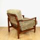 Wooden vintage brown armchair, olive green long hair, design by Z. Bączyk - 2 pieces available