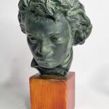 Plaster bust of Beethoven with bronze patina, signed, 27 cm