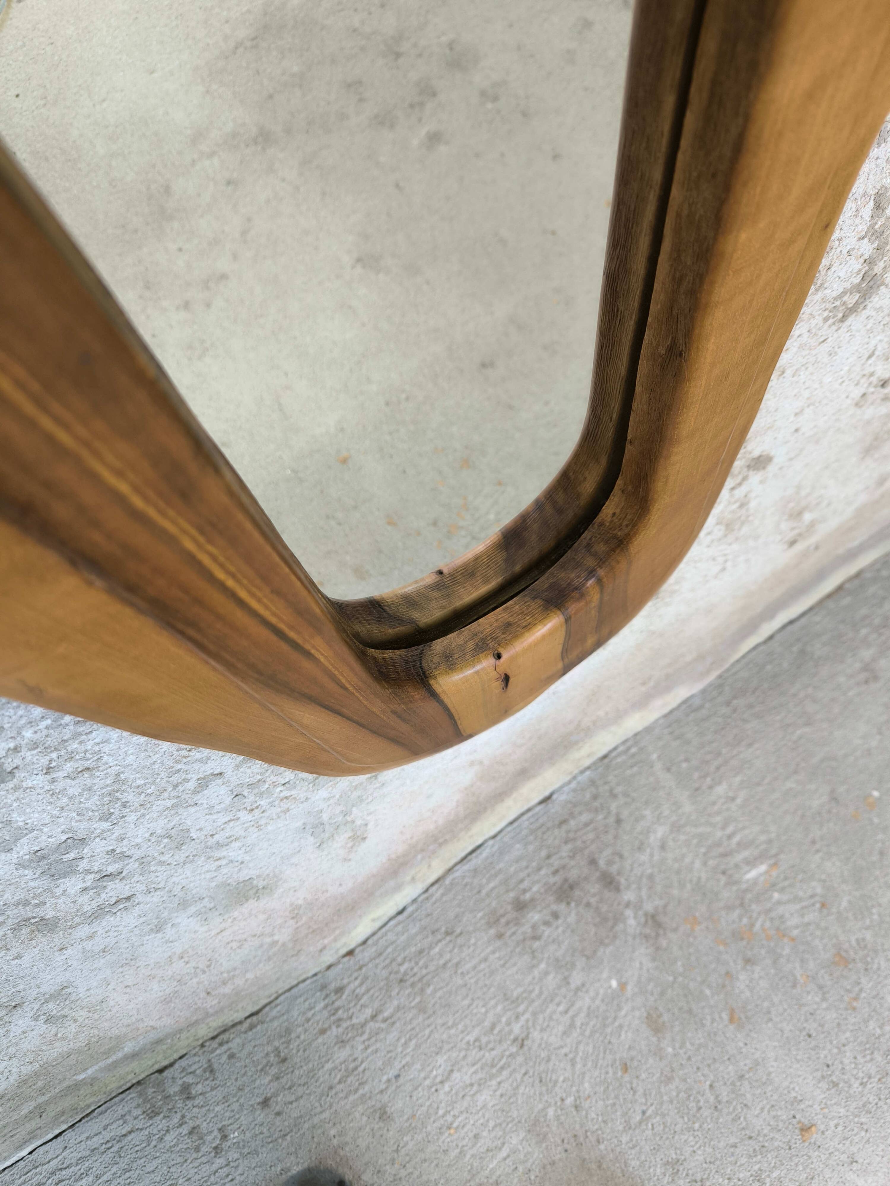 Vintage free-form mirror in solid wood.
