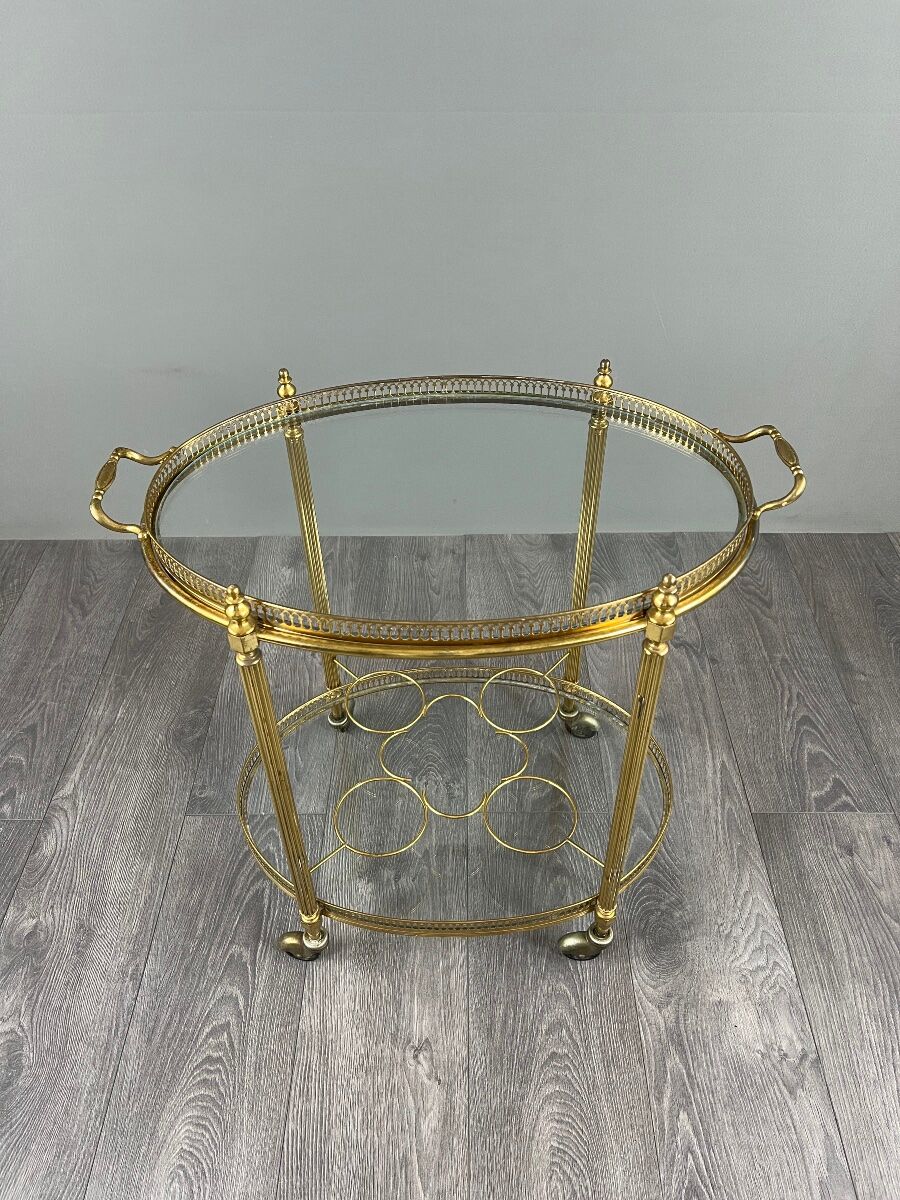 Rolling Table Cart in Brass and Glass, 20th Century