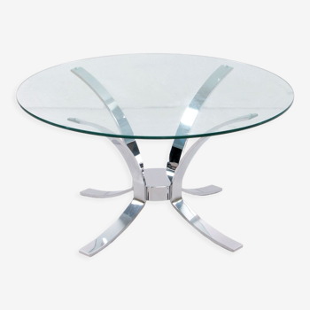 Round coffee table with chrome base from the 1960s