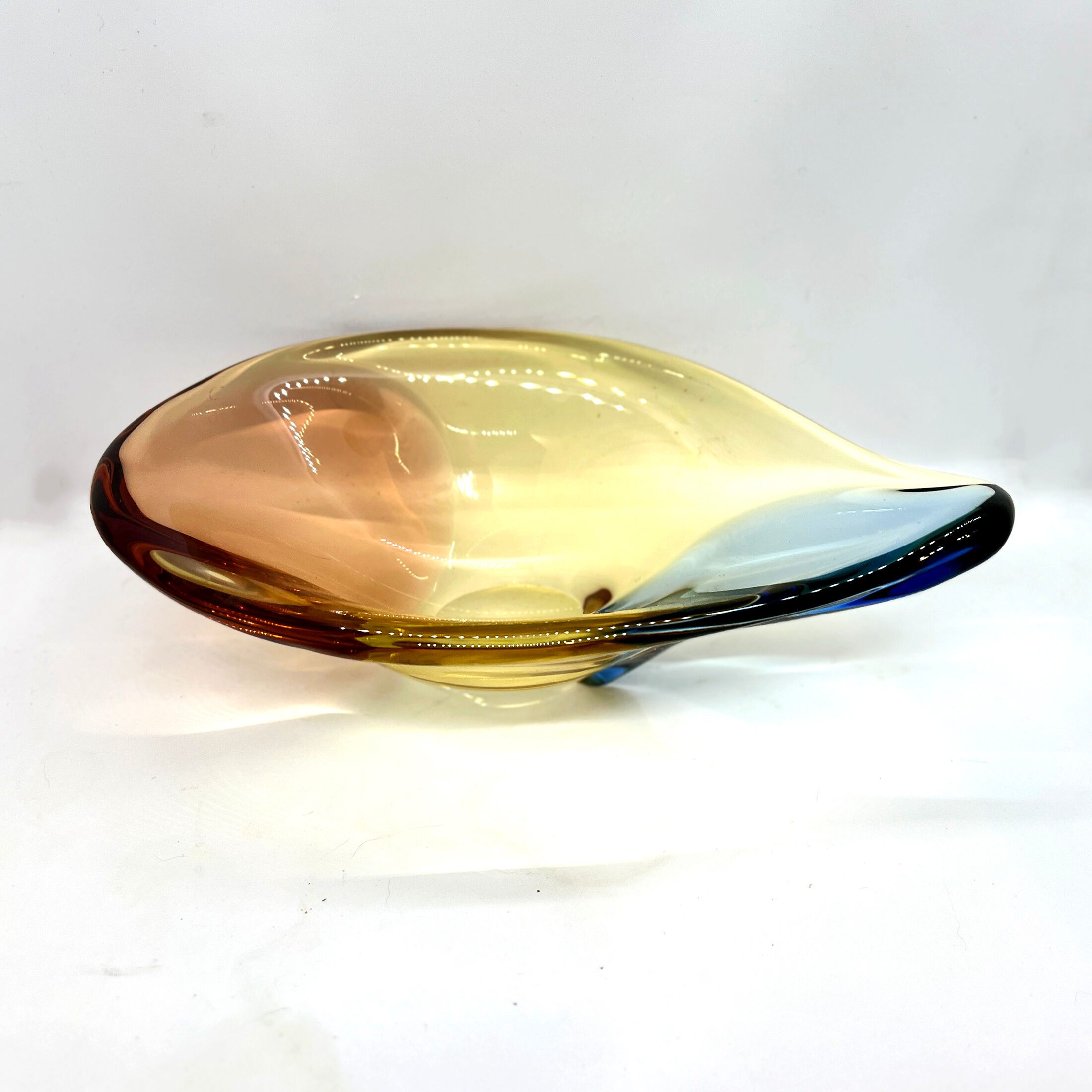 Organic modern glass platter designed by H. Machovska Mstišov Moser Karlovarske Sklo Cechoslovakia