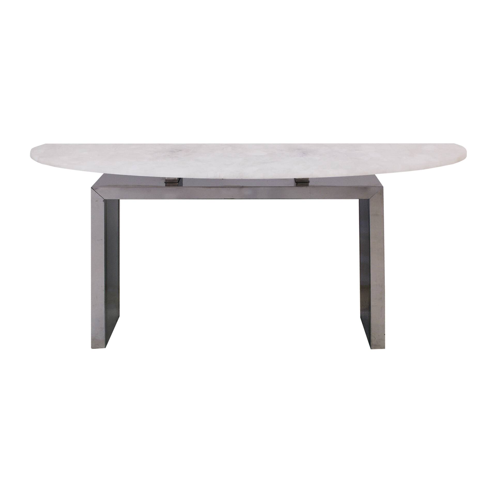 Contemporary Pair of Demilune Consoles Made Of White Quartz & Steel