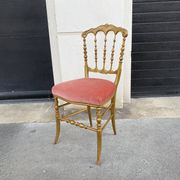 Napoleon III chair in gilded wood and pink velvet, old Chiavari wooden chair