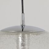 Large glass globe pendant light with bubbles and chrome by Peil & Putzler, Germany, 1970s.