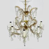 Old chandelier, pendant light, Marie Thérèse light with 9 lights and glass pendants. 1980s