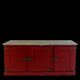 Low red "Guérande" buffet, zinc top, butcher's fridge-style doors