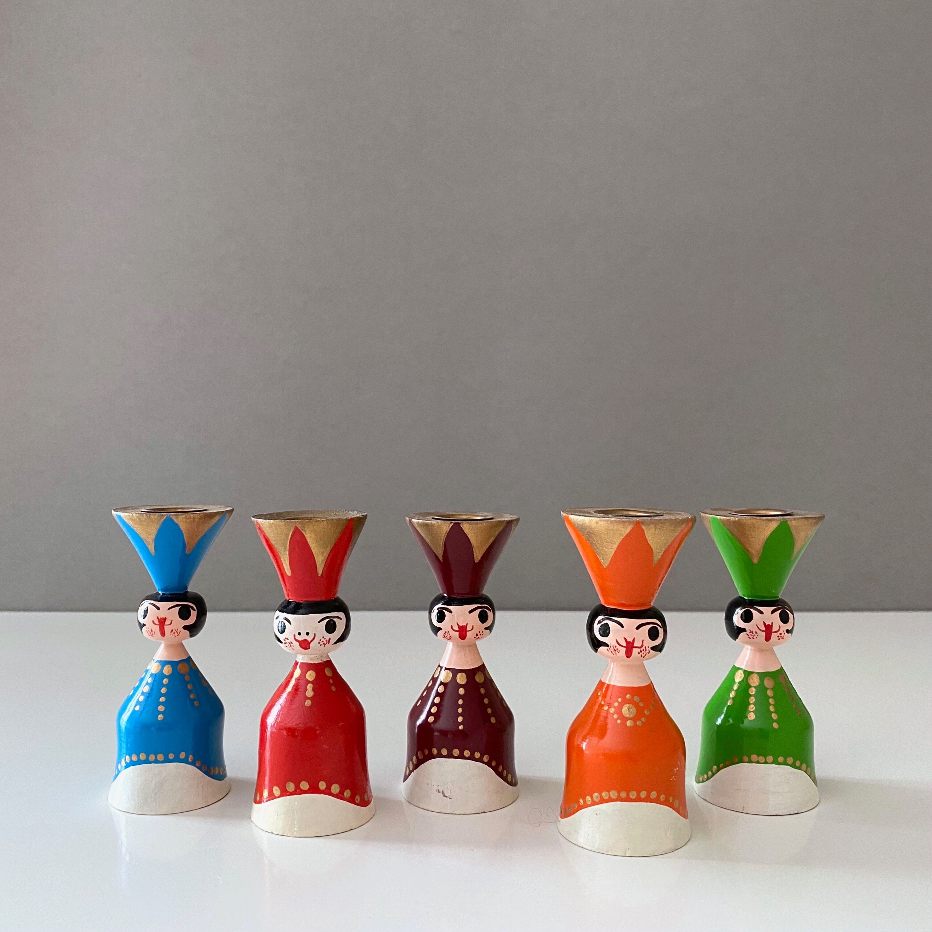 5 Vintage candle holders angels, Christmas decoration, Erzgebirge